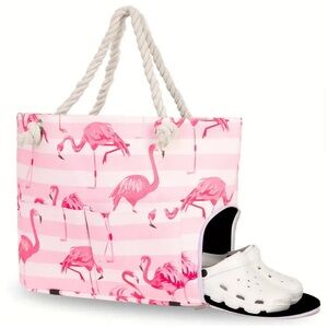 Flamingoes Travel Bag Tote Pink Waterproof Shoe Compartment